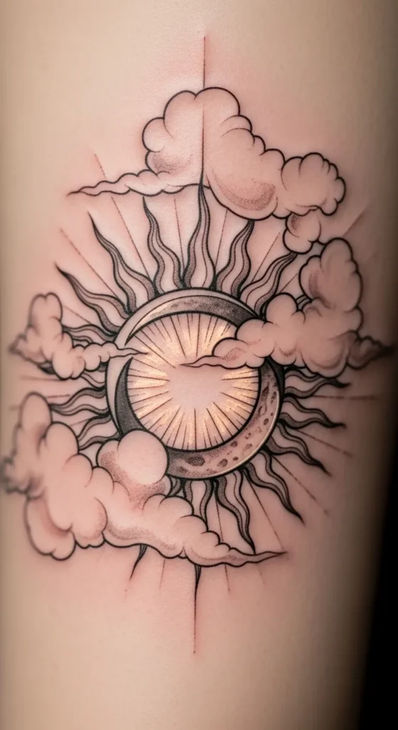 Sun and Moon Behind Clouds