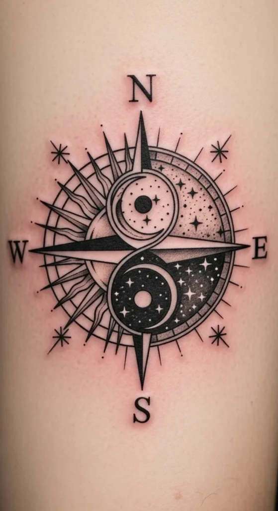 Sun and Moon Compass Style Yin Yang