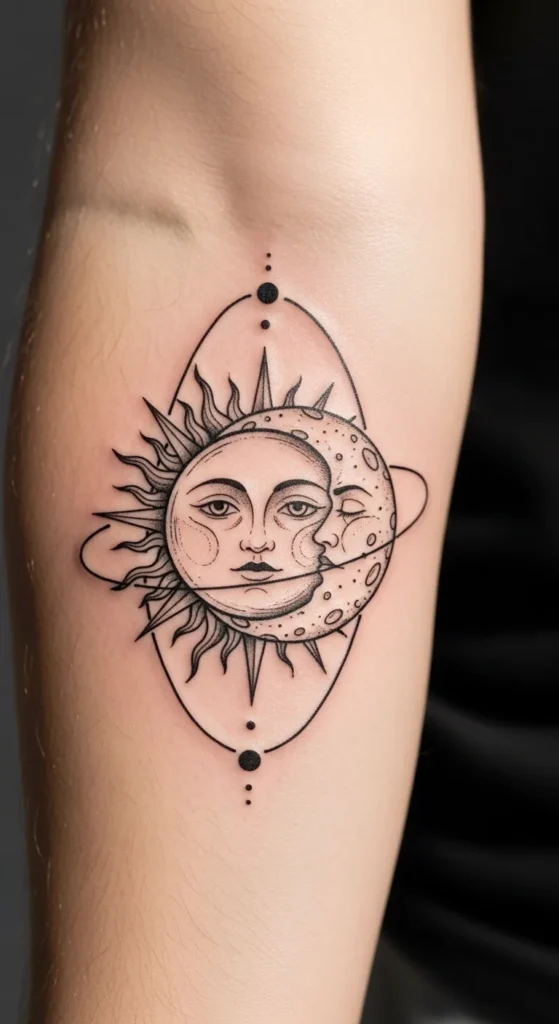 Sun and Moon Connected by Orbit Line