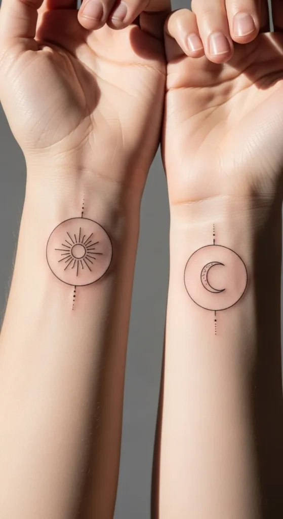 Sun and Moon Inside Circles