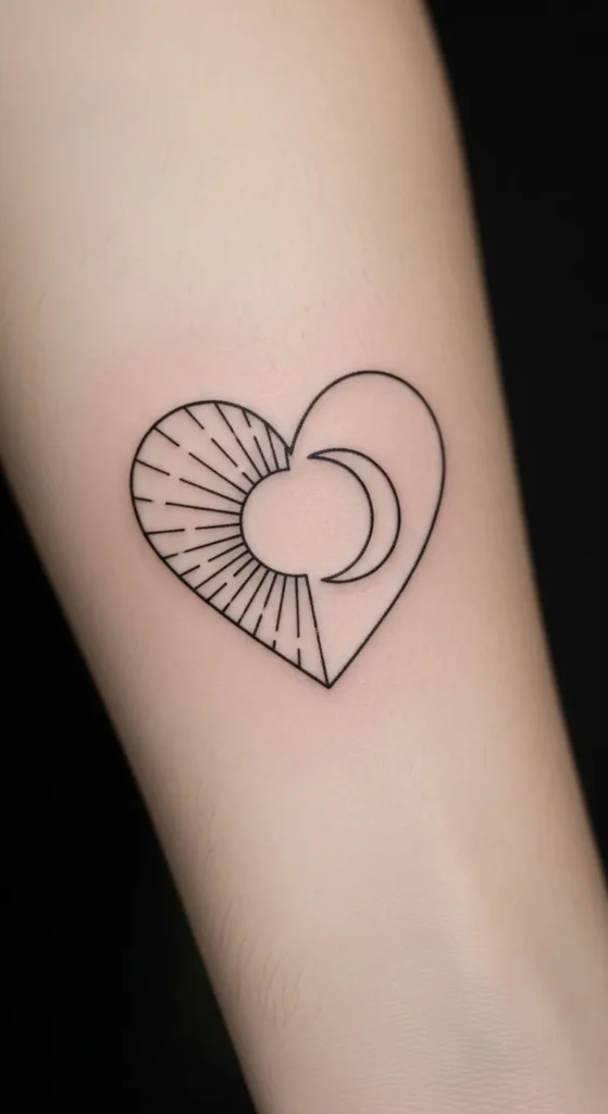 Sun and Moon Split Heart Shape