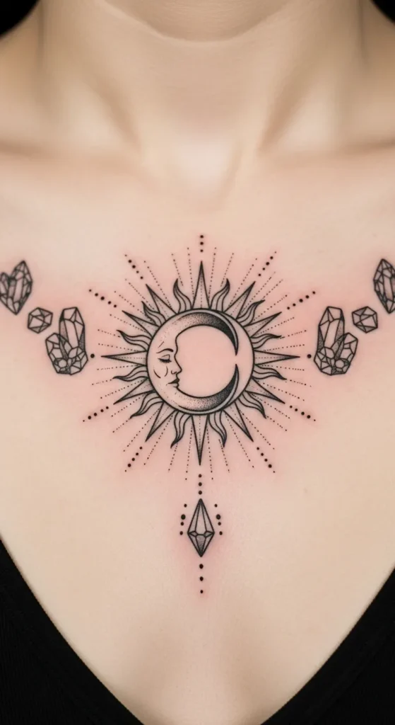 Sun and Moon Sternum with Crystal Accents