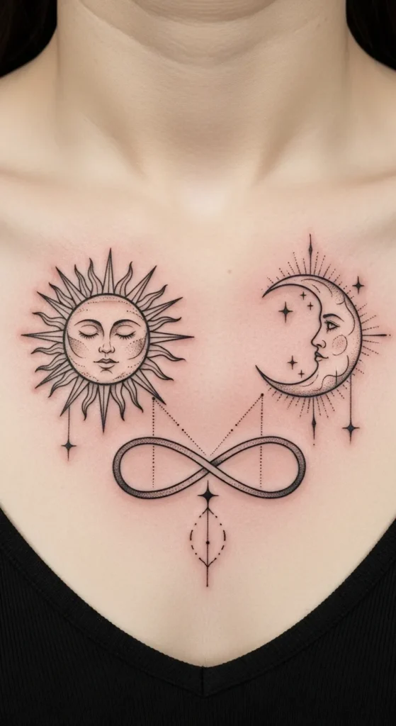 Sun and Moon Sternum with Infinity Loop