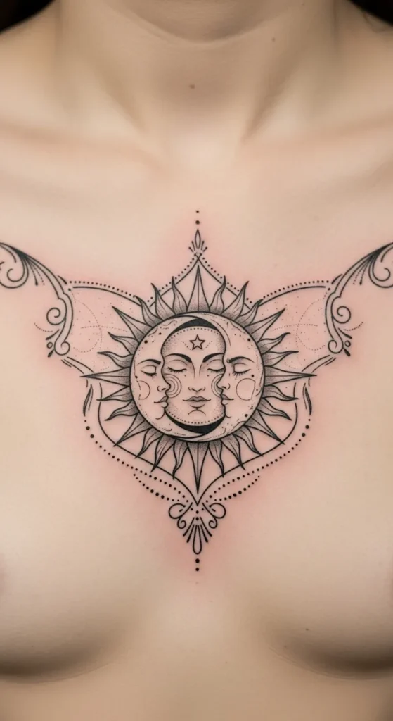 Sun and Moon Sternum with Ornate Border Frame
