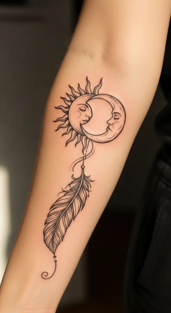 Sun and Moon with Feather Detail