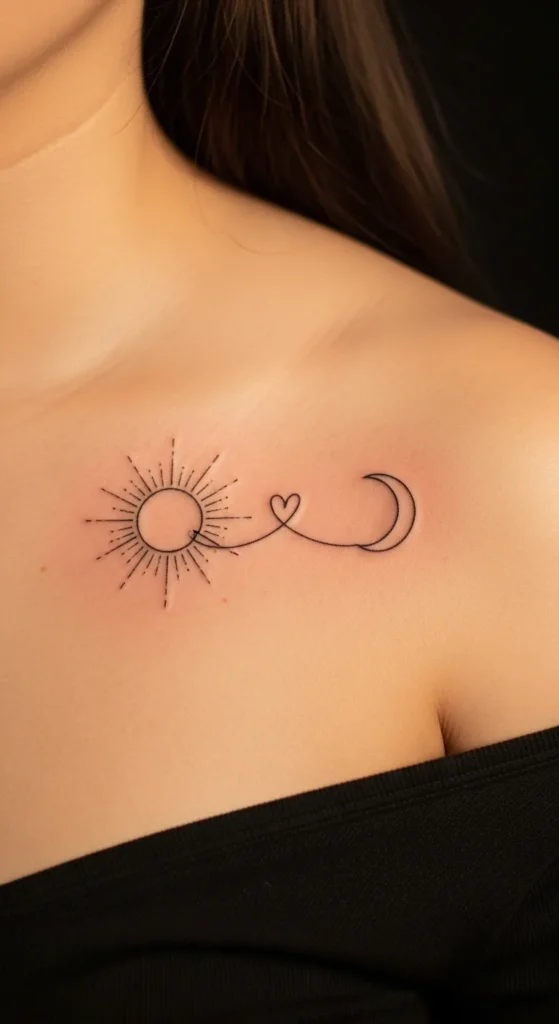 Sun and Moon with Heart Connection Line