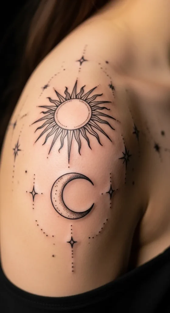Sun and Moon with Tiny Stars Accent