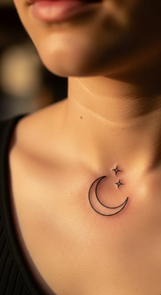 Thin Line Crescent with Stars