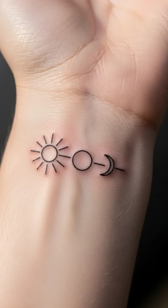 Thin Line Sun and Crescent Moon Pair