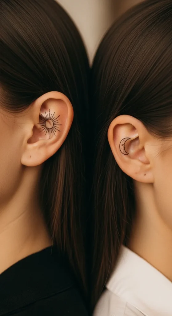  Tiny Behind-the-Ear Sun and Moon