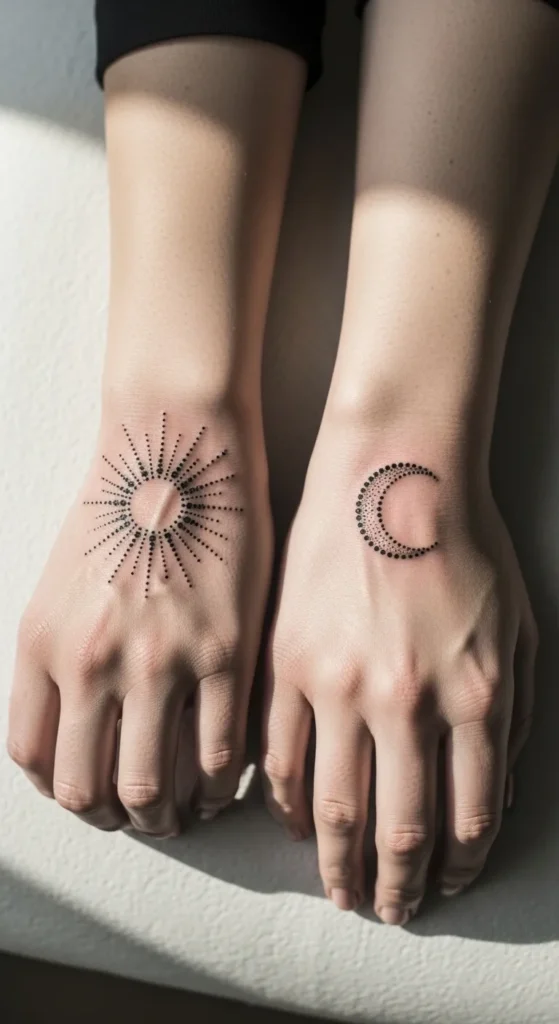 Tiny Dotwork Sun and Moon