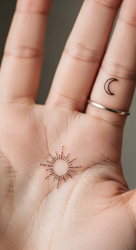 Tiny Palm Sun Dot with Finger Moon