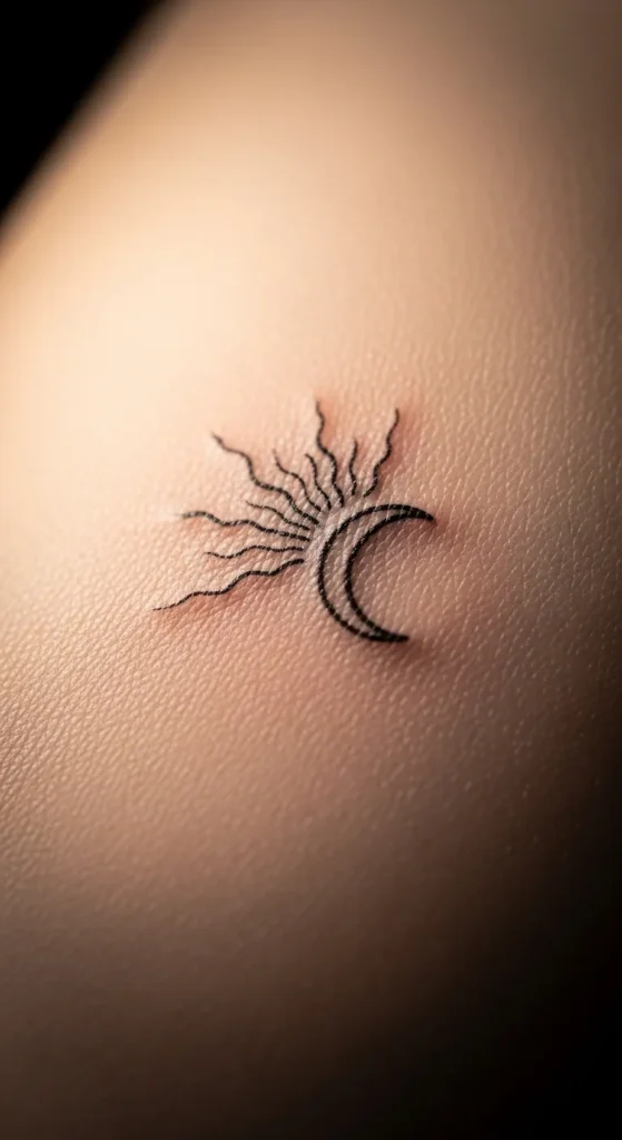 Tiny Sun Ray Dot with Moon Arc