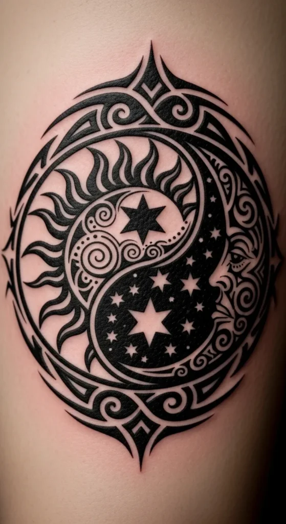 Tribal Style Sun Moon Yin Yang