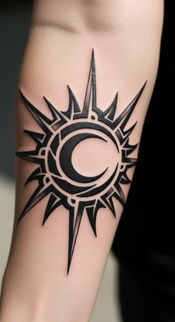 Tribal Sun with Crescent Moon Accent