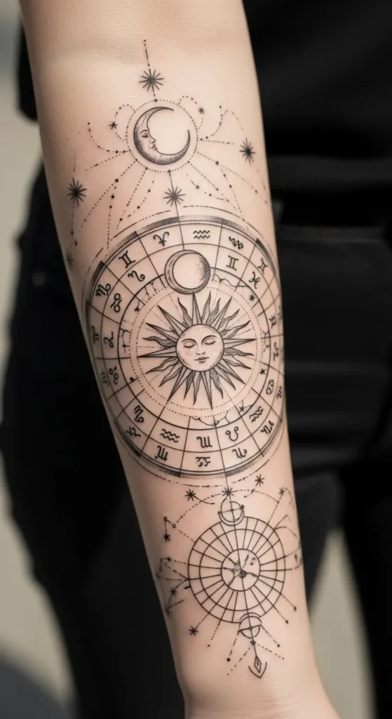 Vintage Astrology Chart Tattoo