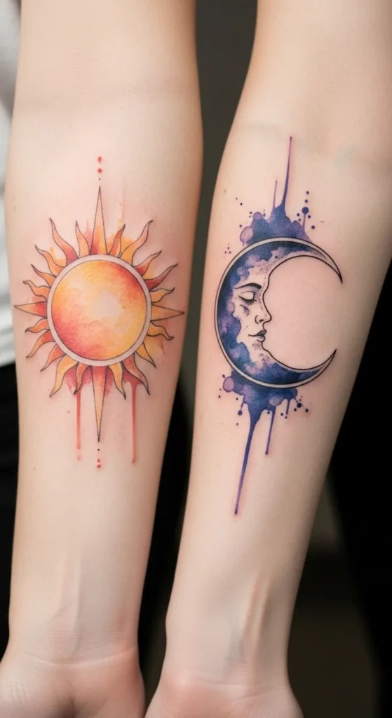 Watercolor Sun and Moon Duo