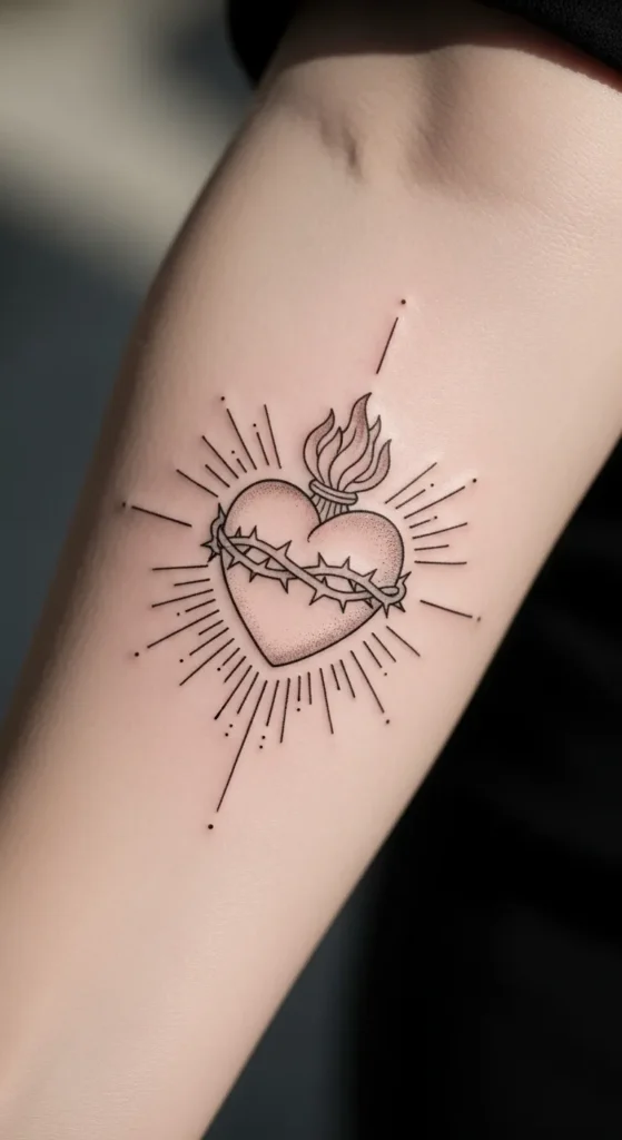 sacred heart fine line tattoo