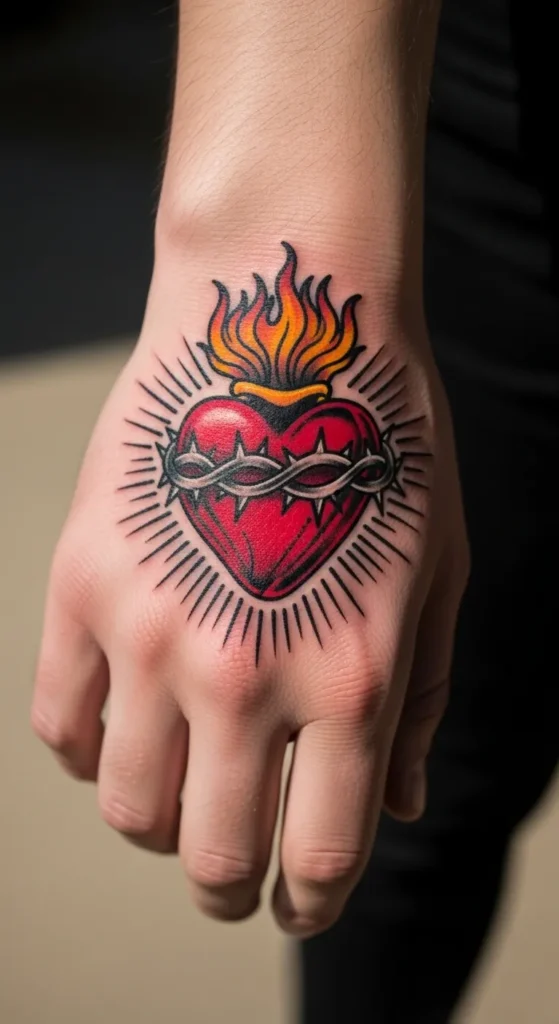 sacred heart hand tattoo
