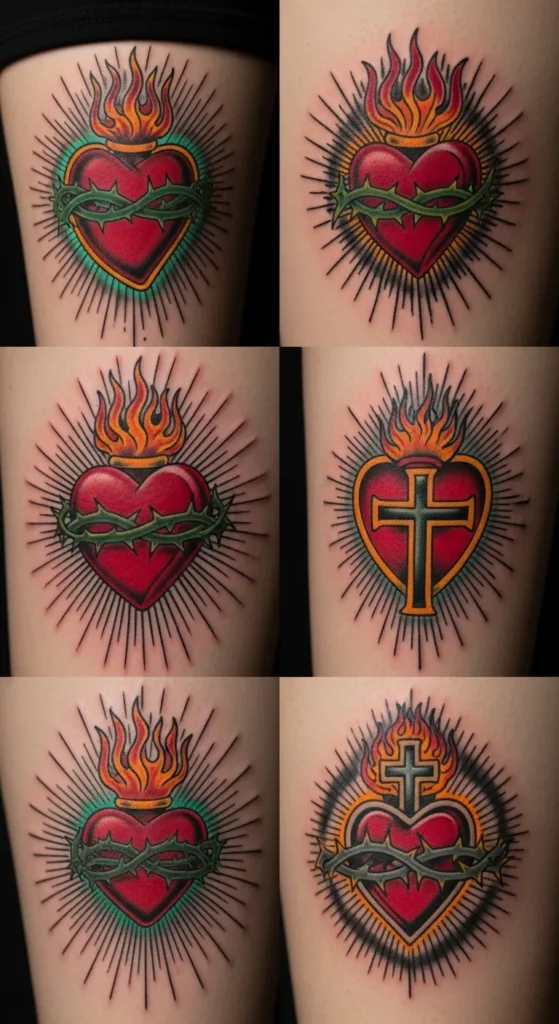 sacred heart traditional color tattoo