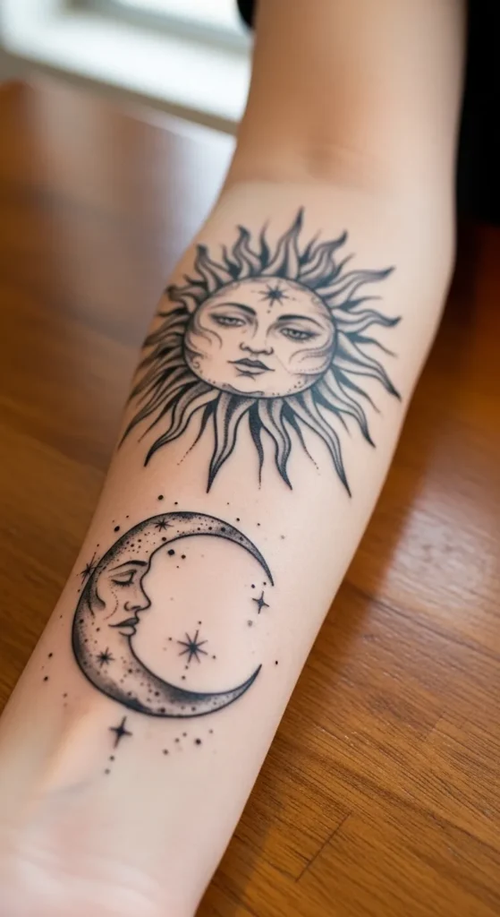 sun and moon forearm tattoo