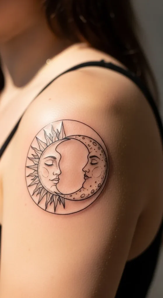 sun and moon shoulder tattoo