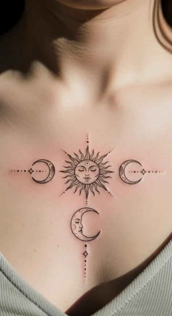 sun and moon sternum tattoo
