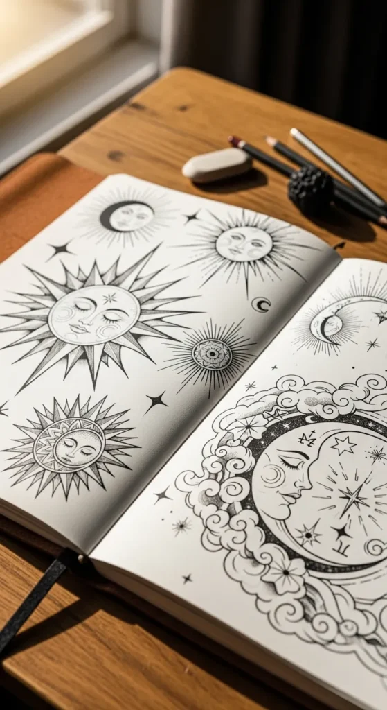 sun and moon tattoo design