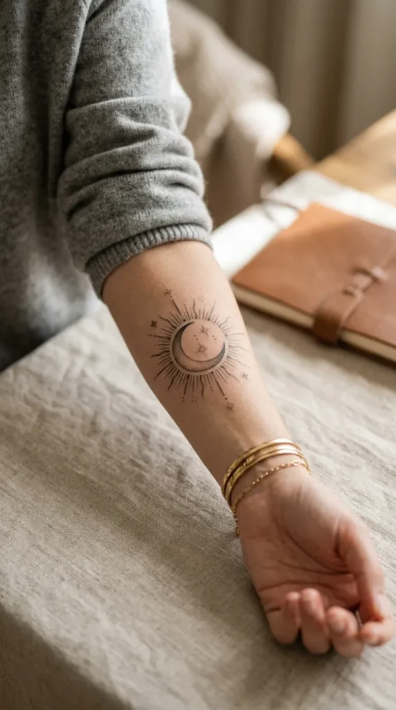  Celestial Crescent Moon with Sun Rays