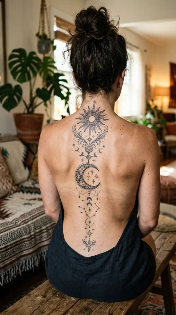 Celestial Spine Tattoo