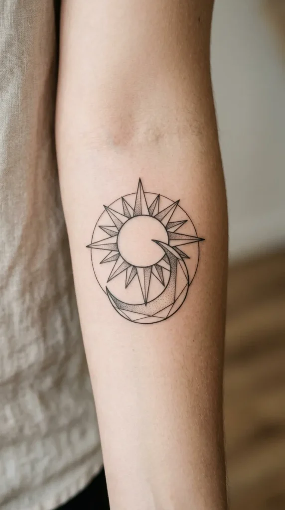 Geometric Sun and Moon Tattoo