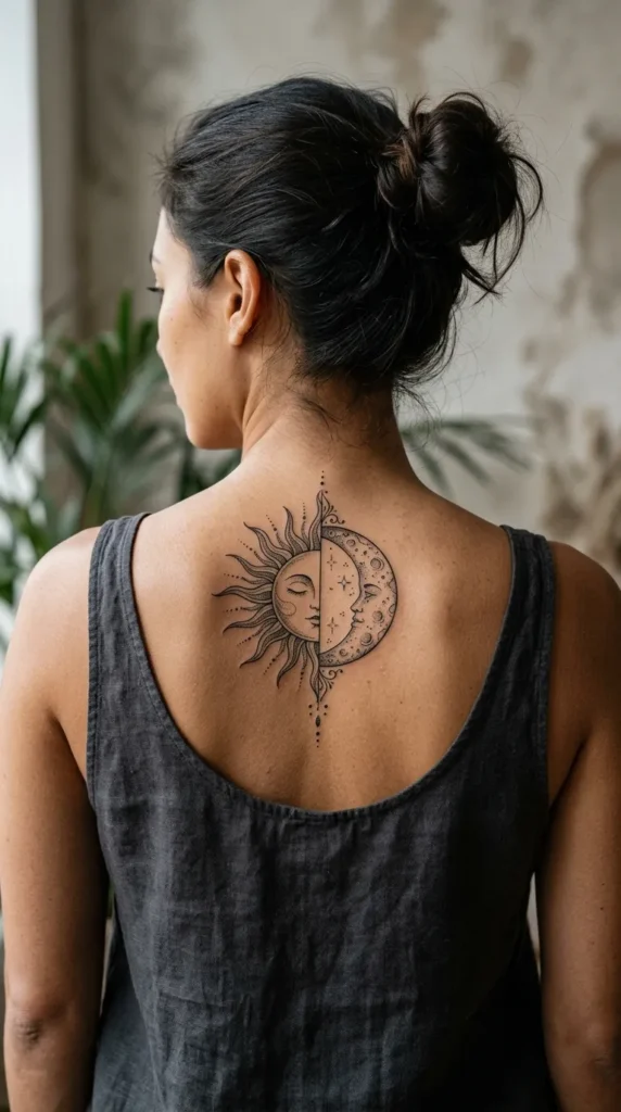 Half Sun Half Moon Tattoo
