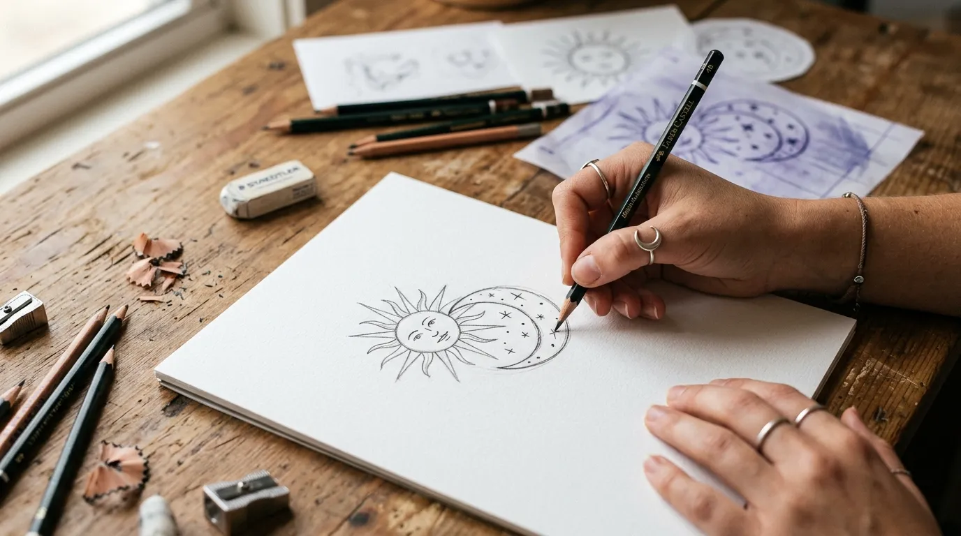 How to Make a Simple Sun and Moon Tattoo Stencil for a Clean DIY Sketch