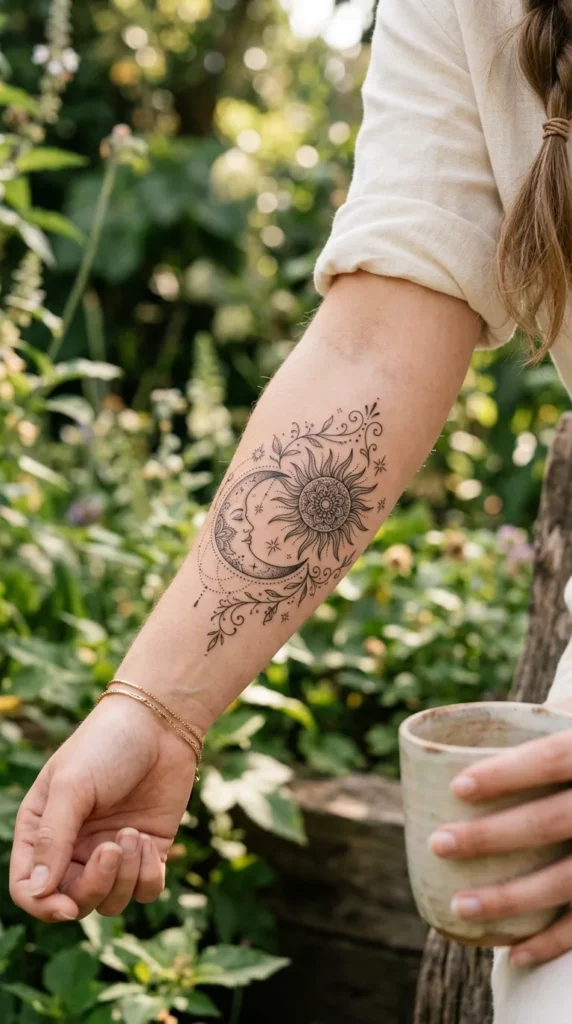 Matching Sun and Moon Forearm Design