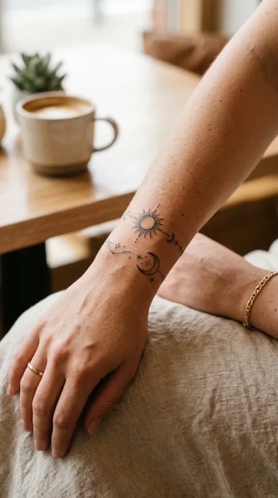 Sun and Moon Bracelet Tattoo