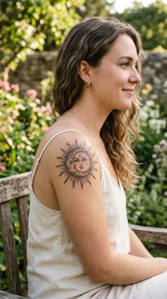 Sun and Moon Shoulder Tattoo