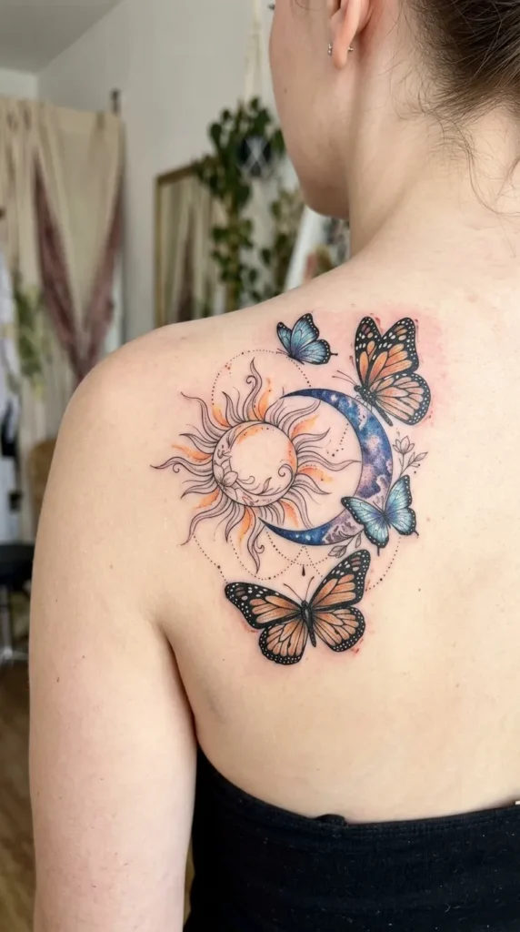 Sun and Moon with Butterflies