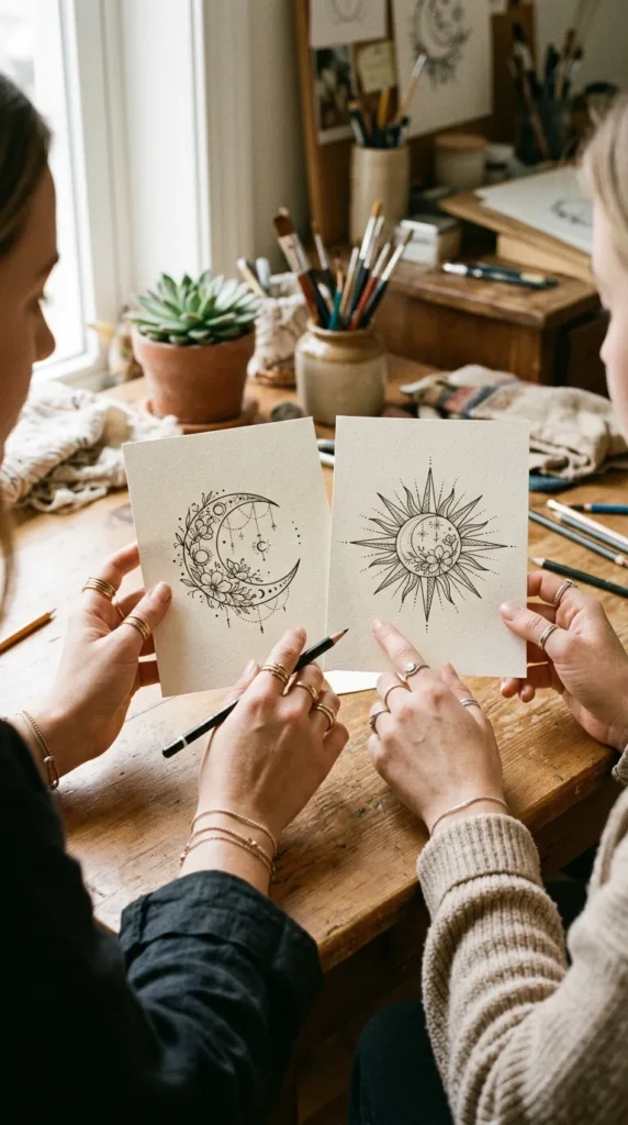 how to plan a matching sun and moon tattoo